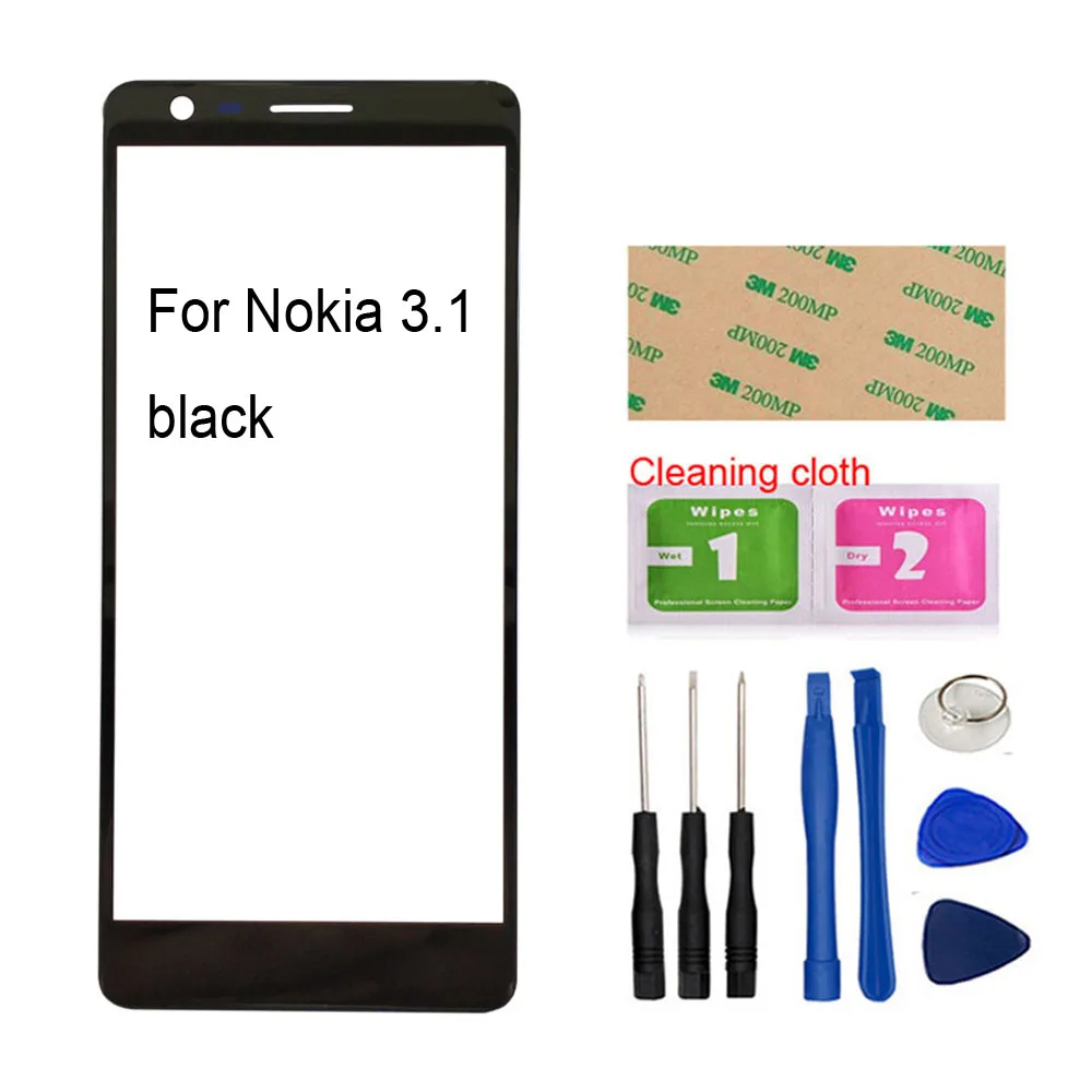 Мобильное(без сенсорного экрана) внешнее стекло для Nokia 3,1 Plus запасная Передняя стеклянная панель - Цвет: Black And Tools