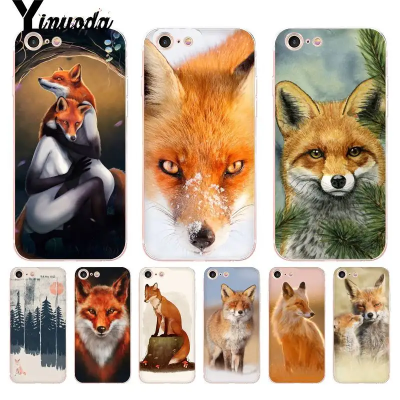 

Yinuoda For iphone 7 6 X Case A Fox in The Wild Red Fox Transparent Phone Cover Case for iPhone 8 7 6 6S Plus X 5 5S SE 5C XS XR