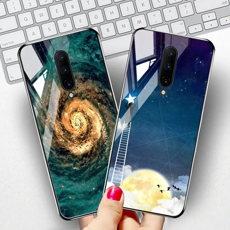

For Oneplus 7 Pro 7 Case Tempered Glass Star Space Covers For One plus 7 7T Pro Cover Coque Funda Bumper Capa Shell