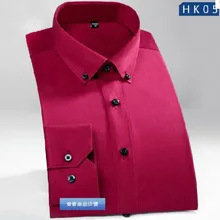 Бизнес для мужчин демисезонный Мужская классическая рубашка, с длинным рукавом сплошной цвет воротник точка кнопка дизайн рубашки для мальчиков Slim Fit Чистый хлоп