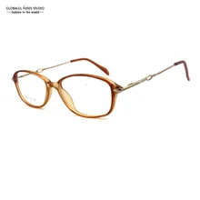 Винтаж негабаритных объектив ацетат Рамки Для женщин Кристалл коричневый Цвет Металл храм гибкий шарнир рецепт зрелище Стекло Рамки zs246