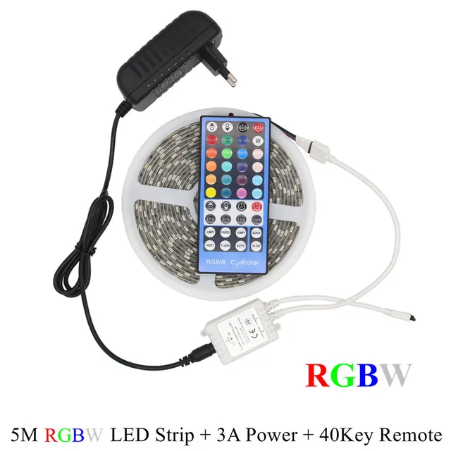 SMD 5050 RGB светодиодные полосы водонепроницаемый DC 12 V 5 M 300 светодиодный RGBW RGBWW светодиодный свет гибкие полосы с 3A питанием и лентой дистанционного управления - Испускаемый цвет: RGBW