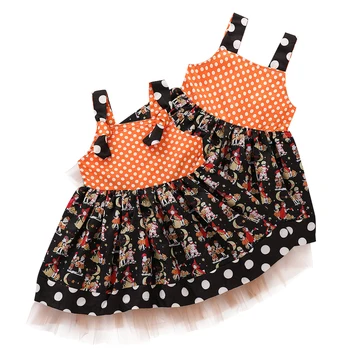 

Drop Shipping Halloween princess dress Orange Polka Dot Outfits Set Clothes for Newborn Infant Baby Girls