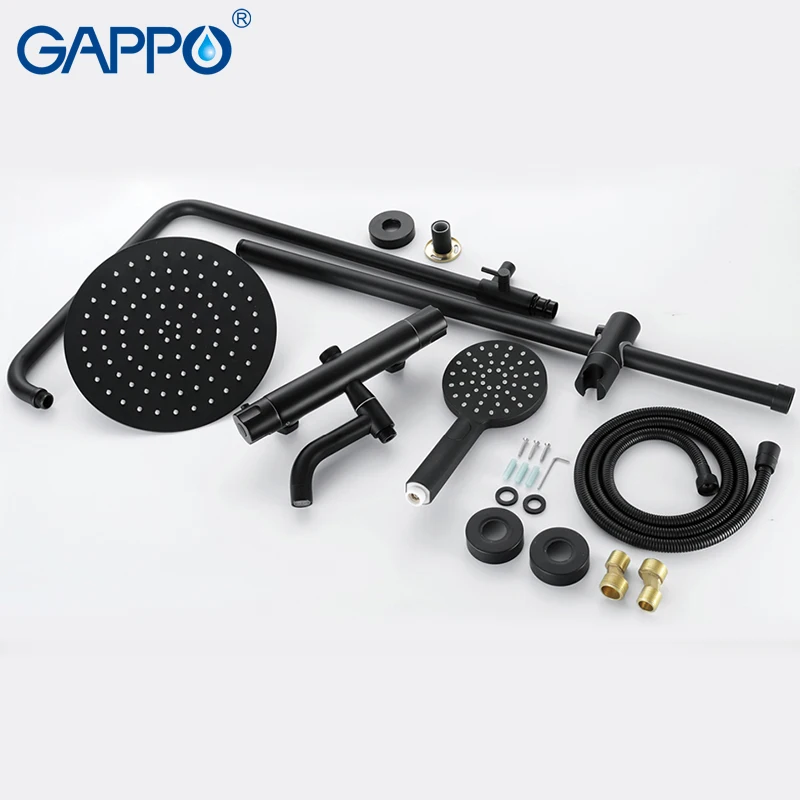 GAPPO Thermostatic Shower System Chrome Black Faucet Bathroom Bath Shower Mixer Set Waterfall Rain Head Bathtub Taps
