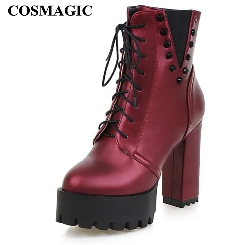 

COSMAGIC 2018 New Winter Women Rivets Ankle Motorcycle Boots Super High Heel Gothic Punk Platforms Botas Mujer Plus Size