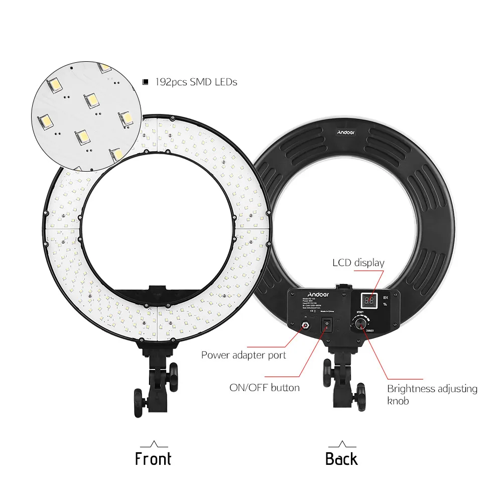 Andoer hd-14d 1" Студия кольцо света 36 Вт 5600 К dimmable видео свет лампы цифровой Фотовспышки CRI 95