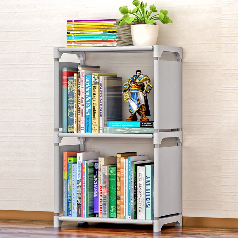 

Minimalist Modern Creative Home Decoration Removable Assembly 2 Grids Stainless Steel Book Shelf Living Room Storage Furniture