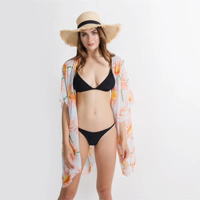 

High quality women's chiffon shawl Beach Short sleeve bikini cover-ups Vacation essential Sunscreen Light and breathable shawl