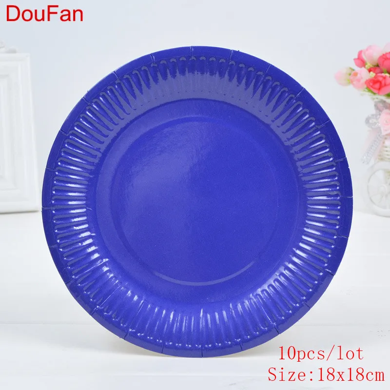DouFan 10 шт. 7 дюймов одноразовые тарелки сплошной цвет радуги одноразовые столовые приборы с днем рождения принадлежности Свадебные украшения - Цвет: 00097-7-Dark-blue
