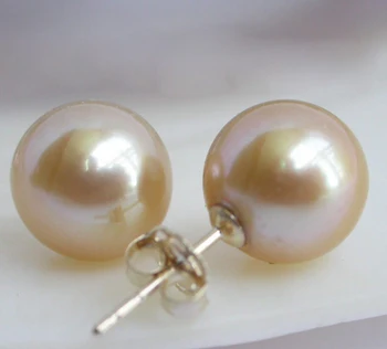 

AAA+ natural round champagne South Sea pearls Earrings 8MM