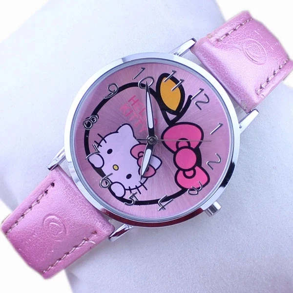 

New fashion children cartoon hello Kitty pink girls KT cat belt student quartz watch