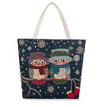Холщовая женская сумка-шоппер Сумка-тоут сумка с животным рисунком Совы сумка на молнии Женский товар Органайзер вышивка оптом