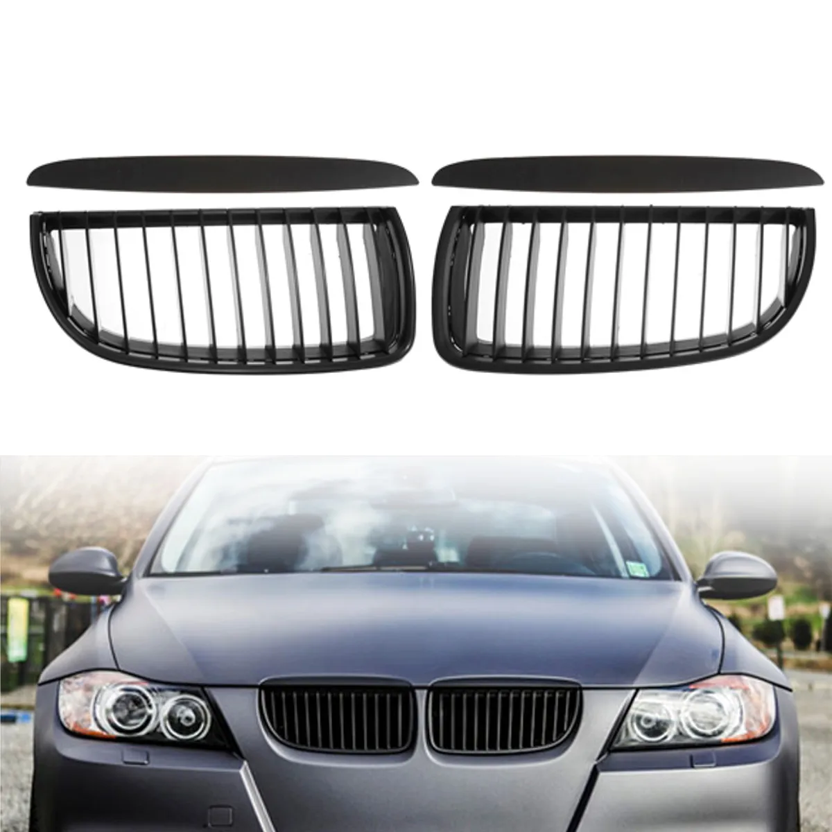 

2Pcs Black Sports Kidney Grill Grille for BMW 3 Series E90 E91 Saloon 4 DOOR 2004-2008