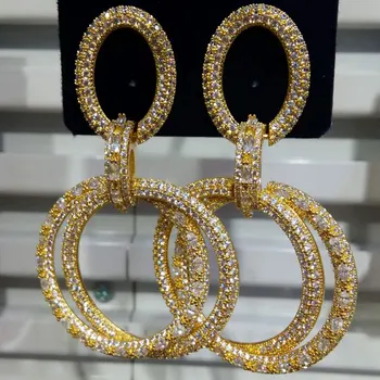 

GODKI Famous Round Scale Long Dangle Earring Trendy Cubic Zircon Wedding Engagement Party Dubai Gold Earring for women 2019