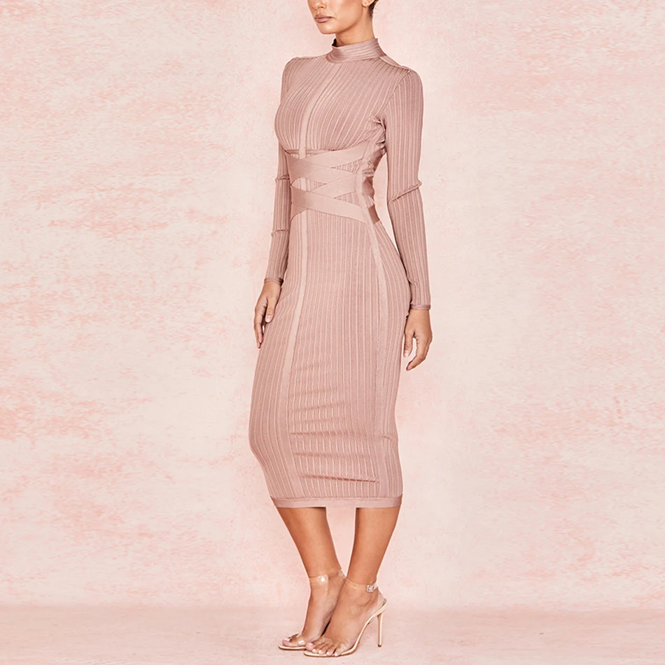 2019-spring-new-nude-color-fashion-winter-cross-long-sleeve-calf-length-sexy-Bodycon-Midi-Calf (1)