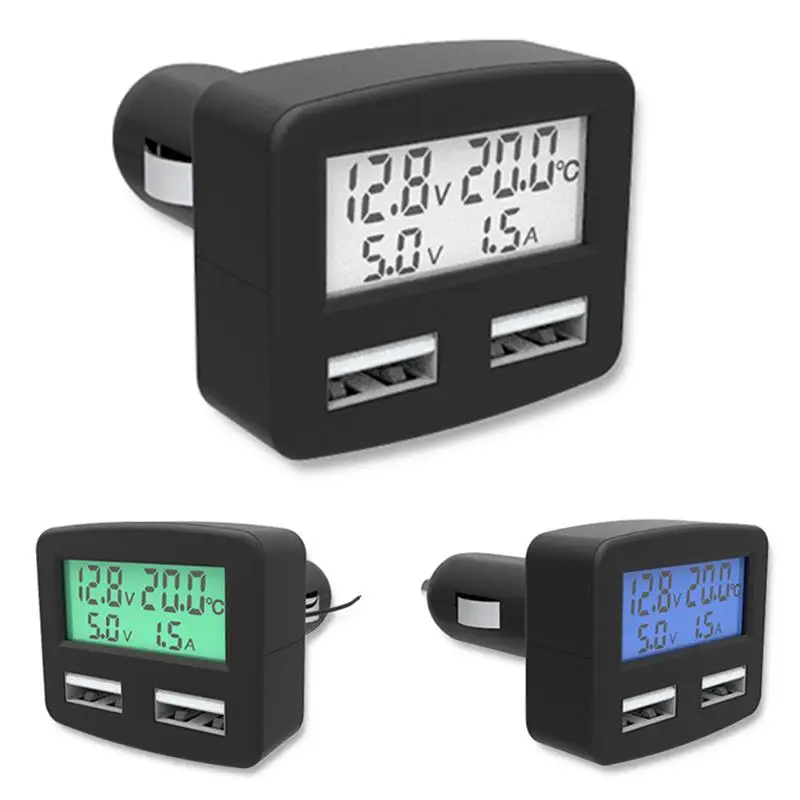 Universal 5in1 3A Multifunctional Car-Charger DC 5V Dual USB Car Phone Charger With Temperature Voltage Current Display Universal 5in1 3A Multifunctional Car-Charger DC 5V Dual USB Car Phone Charger With Temperature Voltage Current Display