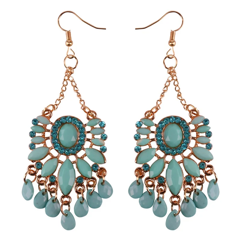 

New Statement Crystal Beads Long Earrings For Women Elegant Ethnic Jewelry Green Earring Women Gifts