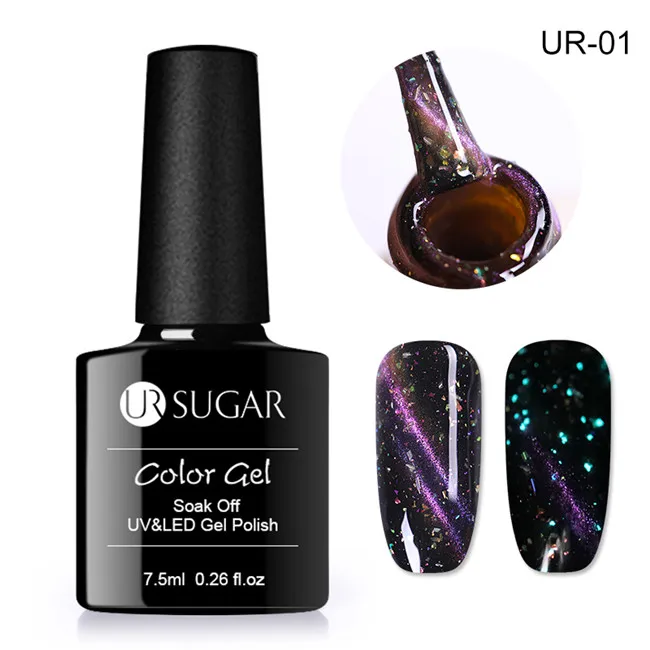 Ur Sugar 7,5 мл светящийся Магнитный 3D Гель-лак для ногтей с эффектом «кошачий глаз» лак звездный блеск Гель-лак замачиваемый УФ-гель лак на черной основе - Цвет: UR-01