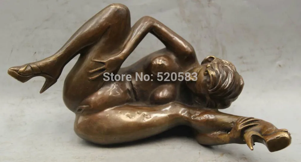 

8" Chinese Bronze sexy West Belle naked Girl Gal Woman carve Statue sculpture