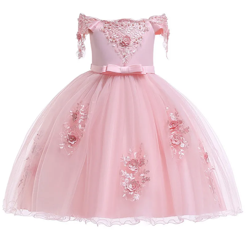 

Summer lace elegant princess Flower Girl Dress for Wedding Birthday Party beading Kids Dresses For Girls Children Costume