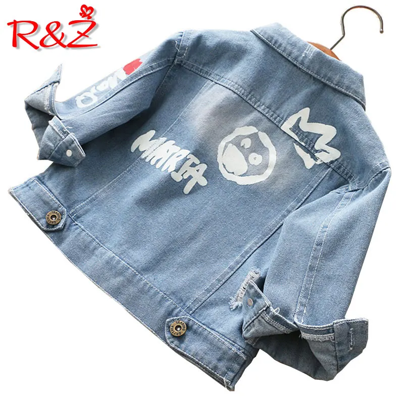 

R&Z 2018 autumn new children's clothing Korean version of the cartoon print denim jacket water mill denim children's jacket