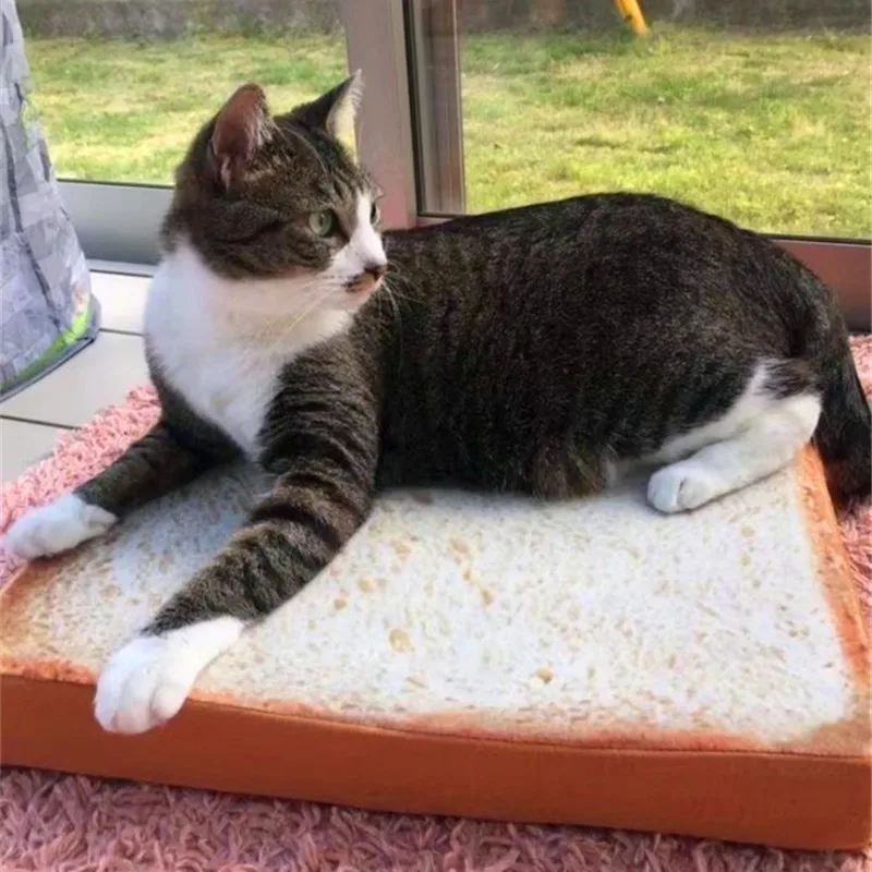 

Creative Toast bread Cat Dog Lounger Bed Kennel Mat Soft Fiber Pet Small Dog Puppy Warm Soft Bed House Product For Dog Cat Beds