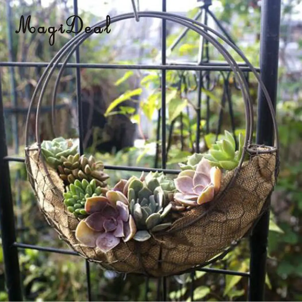 MagiDeal Iron Wire Wreath Frame Succulent Pot Metal Planter Plant Holder Hanging Flower Pots Planter  for indoors gardens Patios