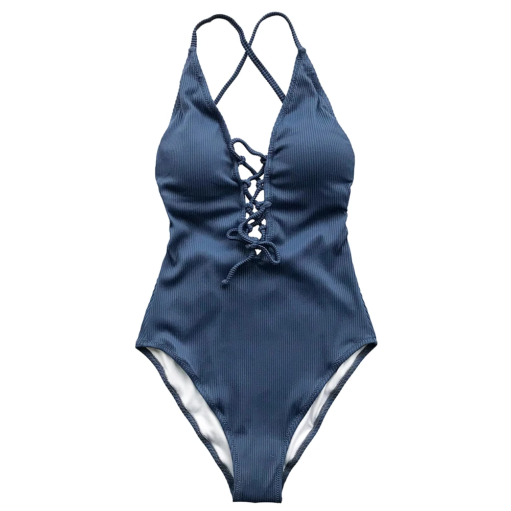 CUPSHE Solid Deep V neck One-piece Swimsuit For Women Backless Lace Up Sexy Bodysuits 2023 New Beach Bathing Suit Swimwear