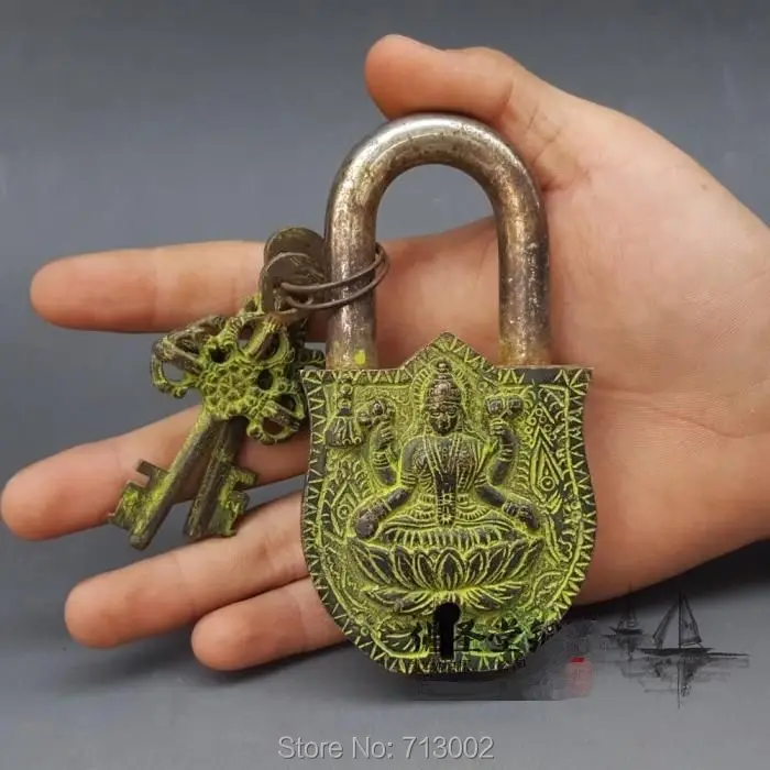 Old Pure Copper lock Vishnu God shape of the padlock And Two Key Lucky ...