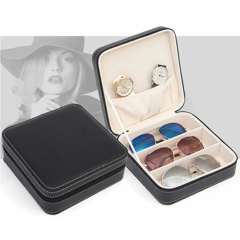 

High Quality Multifunction Sunglasses Case Organizer Display Home Storage Box Jewelry Makeup Tools Showcase With Zipper