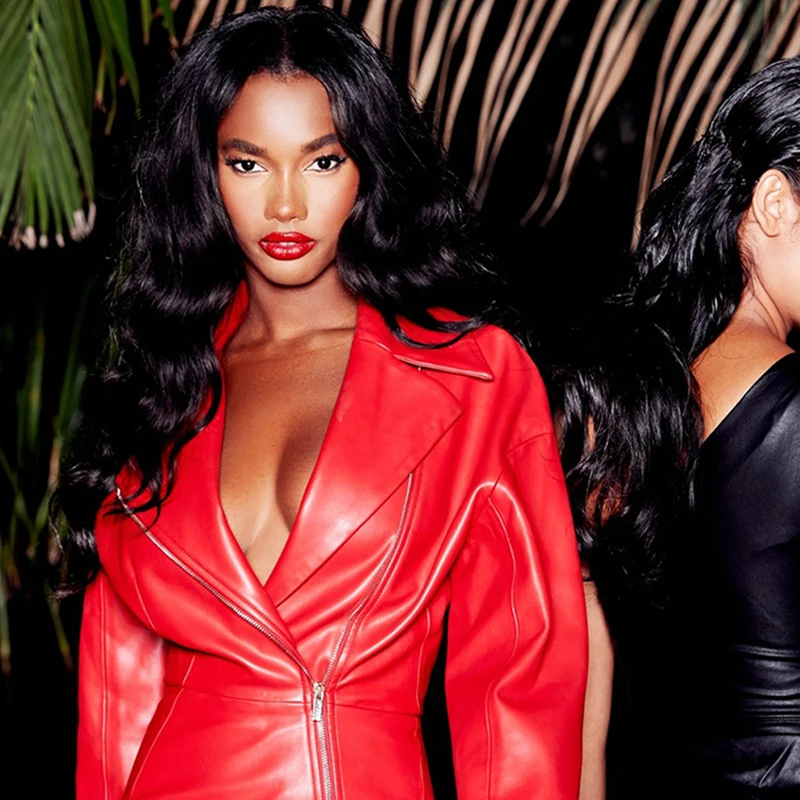 

HIGH STREET Classic Baroque Designer Blazer Women's Zip Synthetic Leather Dress