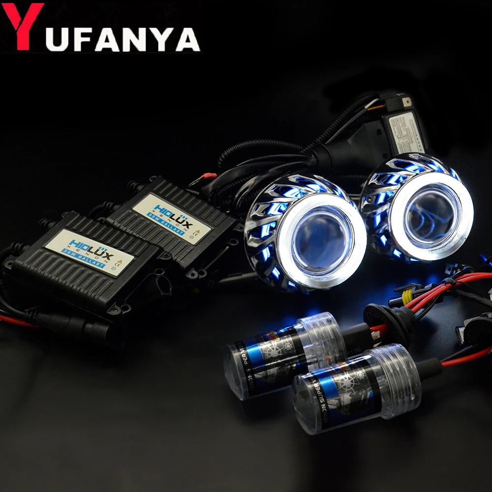 2 дюйма линзы проектора Bi Xenon Fire Wheel DRL двойная маска Angel Eye 35 Вт ксеноновый комплект