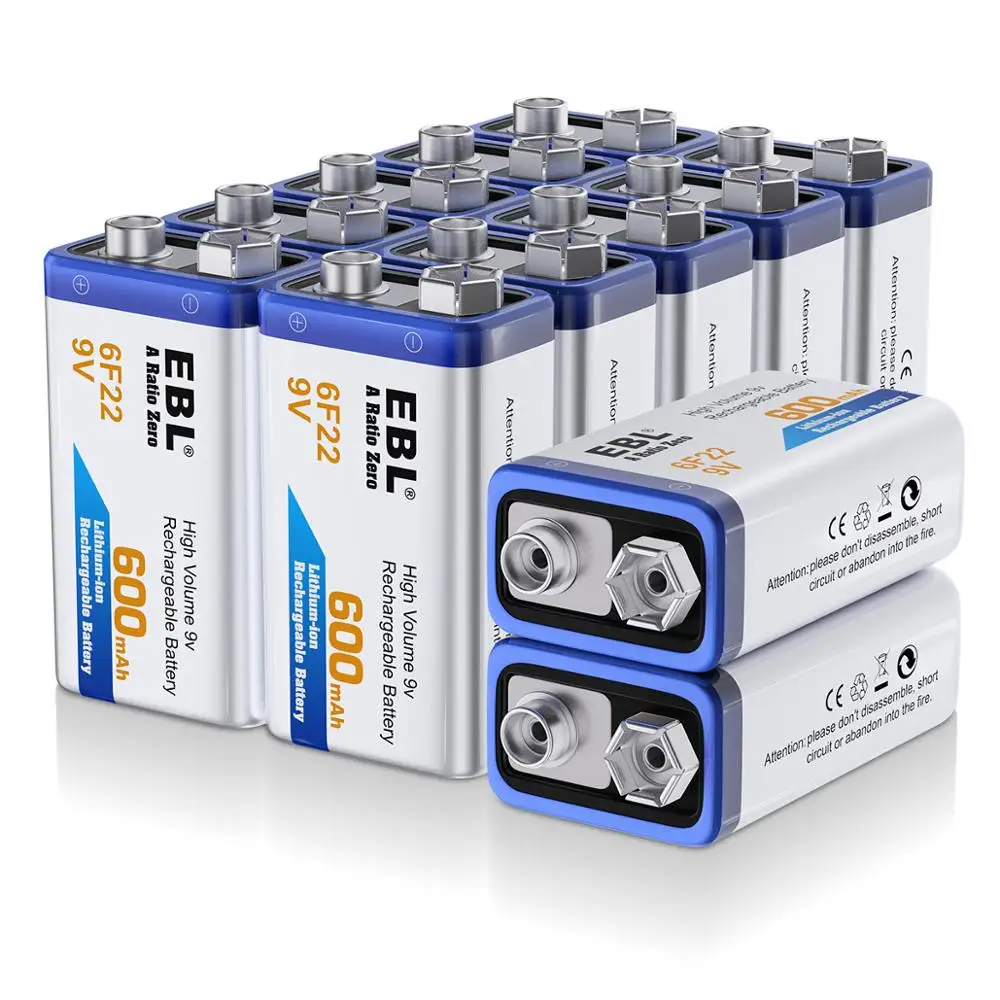 

EBL 12 pack 6F22 600mAh 9v Li-ion Rechargeable Batteries Replacement Lithium-ion Battery Free Shipping