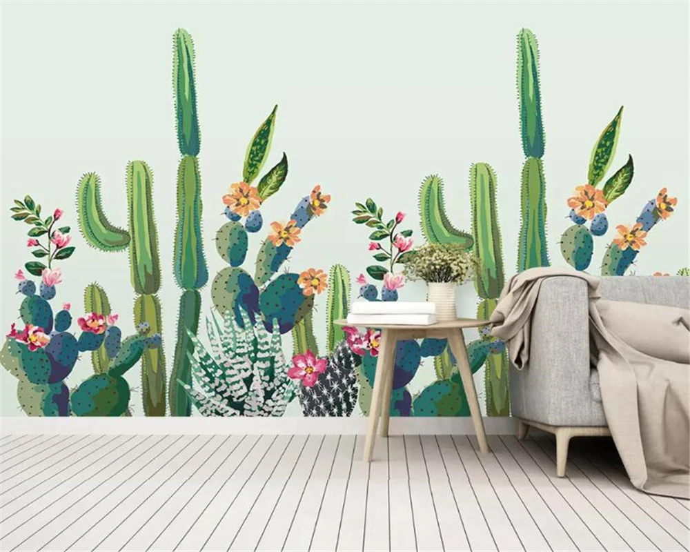 

Beibehang Custom photo 3d wallpaper mural small fresh Hand Painted tropical plant cactus background wallpaper for walls 3 d