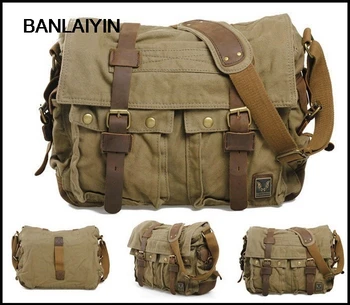 

Women Men's Vintage Canvas Leather School Briefcase Military Travel Shoulder Bag Messenger Sling Crossbody Bag Satchel-Carbon