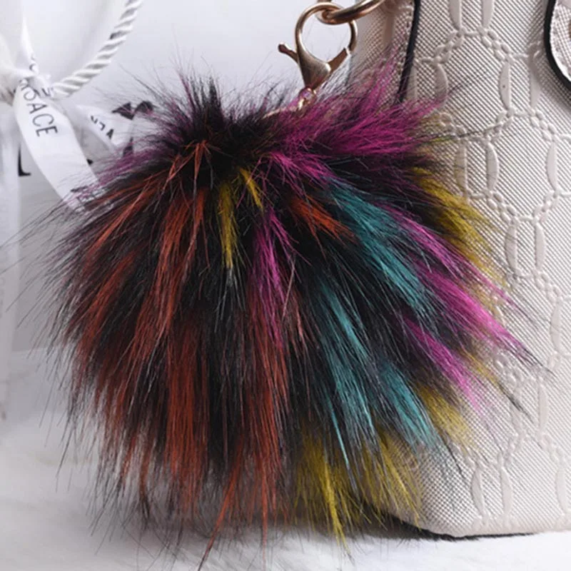 Big Size 13 cm Imitation Mink Fur Pom Keychain Faux Sable Fur Ball