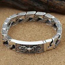 925 пробы серебряный браслет для мужчин ретро шесть слов шириной 13 мм мужские браслеты тяжелое тайское модное серебро ювелирные изделия