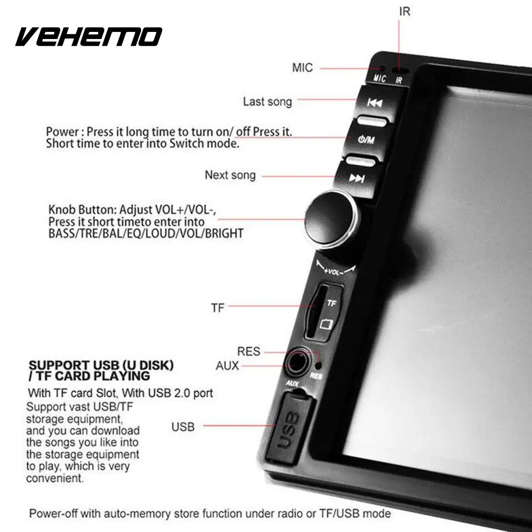 Vehemo FM/USB/AUX Авто MP5 плеер MP5 плеер Автомобильный MP5 плеер умный гибкий fm-радио