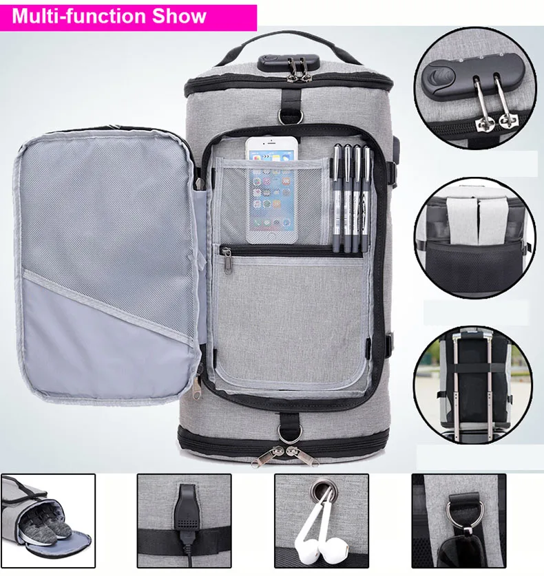 USB Противоугонный рюкзак для спортзала, сумка для фитнеса Gymtas, сумка для мужчин, тренировочный спортивный рюкзак для путешествий, спортивная сумка для ноутбука XA684WA