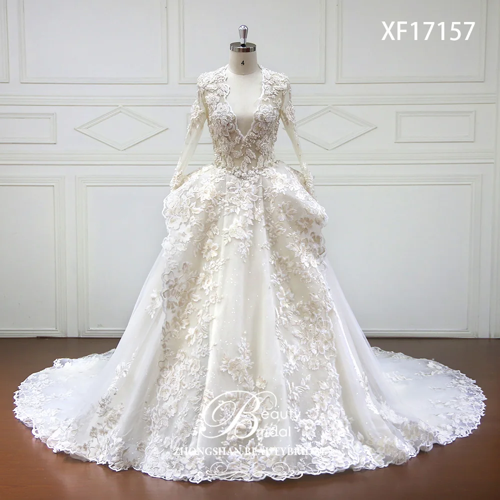 Платье для свадьбы с длинным рукавом и глубоким вырезом 2018|vestido de noiva|de noivasleeved wedding