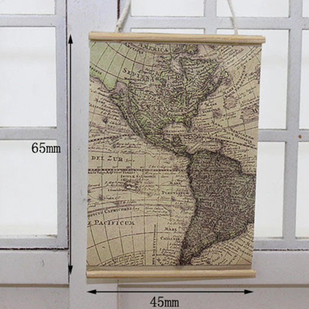 Miniature Vintage Mini Map of the Americas for 1/6 1/12 Scale Dollhouse Room Wall Ornament Dollhouse Accessories