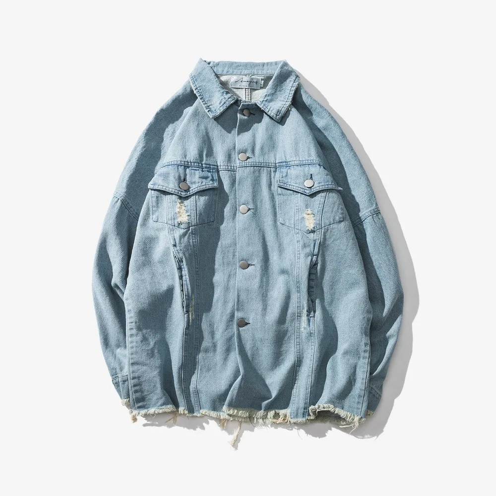Хлопковая Верхняя одежда Джинсовая куртка для мужчин Slim Fit повседневное пальто с отверстиями для мужчин Мода