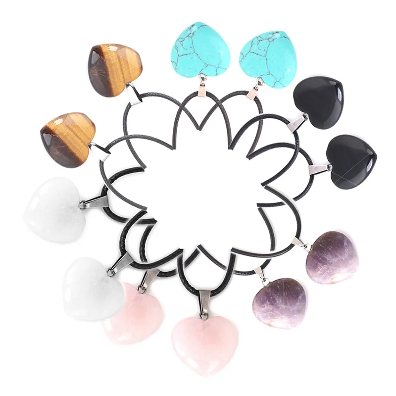 

1pc Natural Crystal Stone Love Heart Necklaces & Pendant For Lover Pink Quartz White Crystal Healing Jewelry pendant necklace