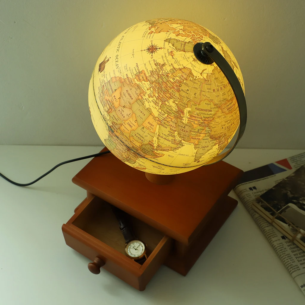 20cm World Earth Globe Map Geography LED Illuminated for Desktop Decoration Home Office School Students Gift