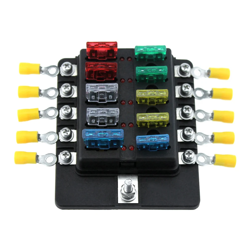 Buy 10 Way Blade Fuse Box Holder Fuse Blocks Red LED Indicator 10Pcs Fuses