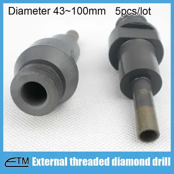 

5pcs Sintered External threaded shank diamond drill bit for glass agate Length 65mm Diameter 43~100mm glass tool zt010