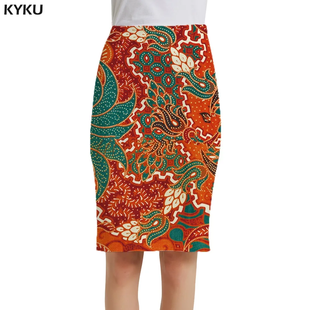 

KYKU Brand Flower Skirts Women Retro Sundresses Chinese Style 3d Print Skirt Colorful Party Sexy Ladies Skirts Womens Knitted