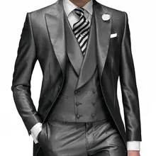 Топ пуплар блестящий серый заостренный лацкан свадебный смокинг мужские свадебные костюмы для выпускного вечера(куртка+ брюки+ жилет) NO: 032