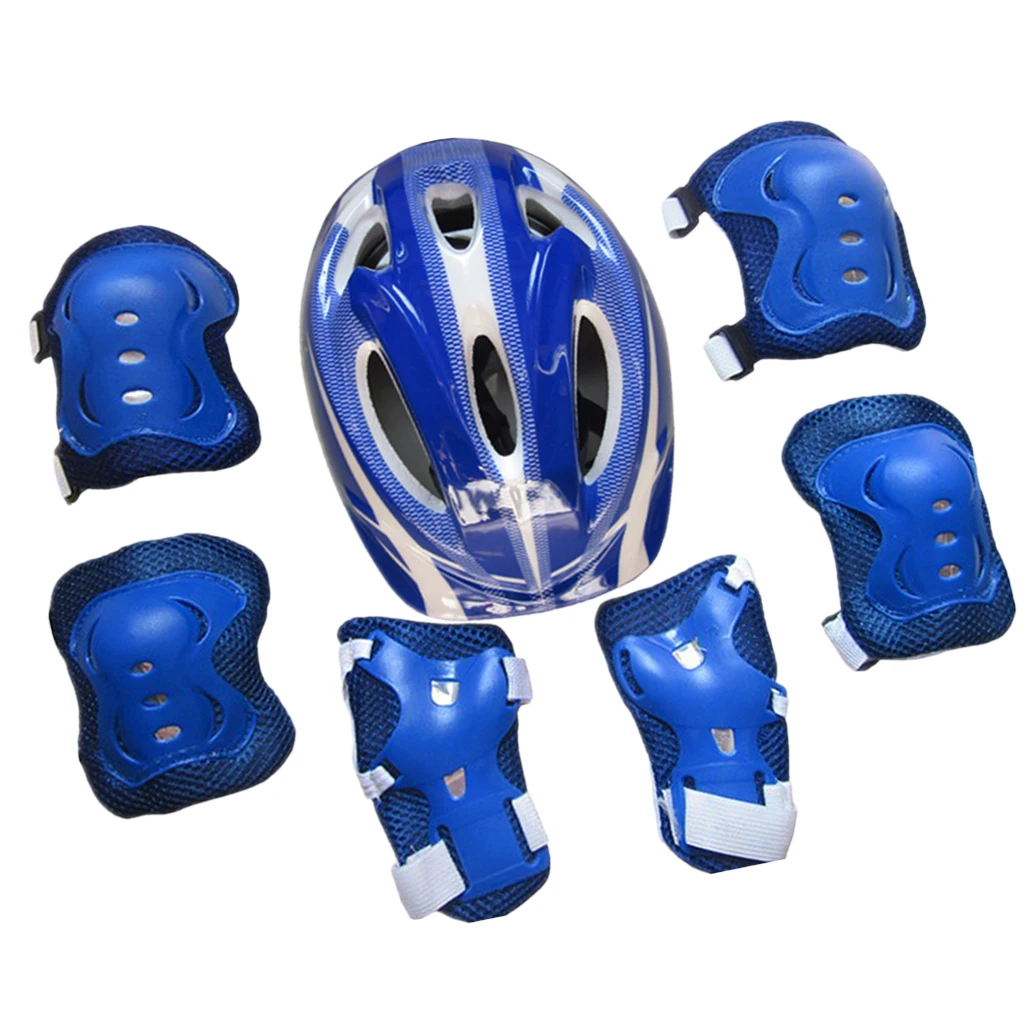 Child's 7Pcs Cycling Roller Skating Protective Gear Set 58-62cm Safety Helmet+Knee&Elbow Pads+Wrist Guards Kids Protective Gear