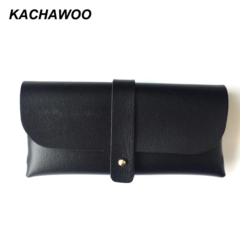 

Kachawoo PU leather bag for glasses accessories black brown red portable button pouch soft sunglasses case women